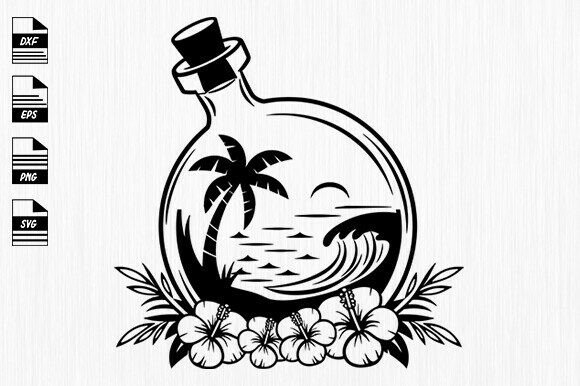 Beach on Bottle Svg for Embroidery Projects