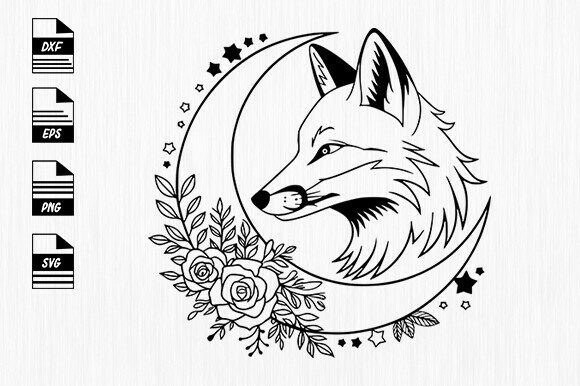 Moon with Floral Fox Svg Review